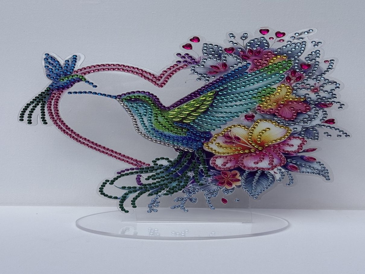 Diamond painting Skrivebordsdekoration (Kolibri/Hjerte)
